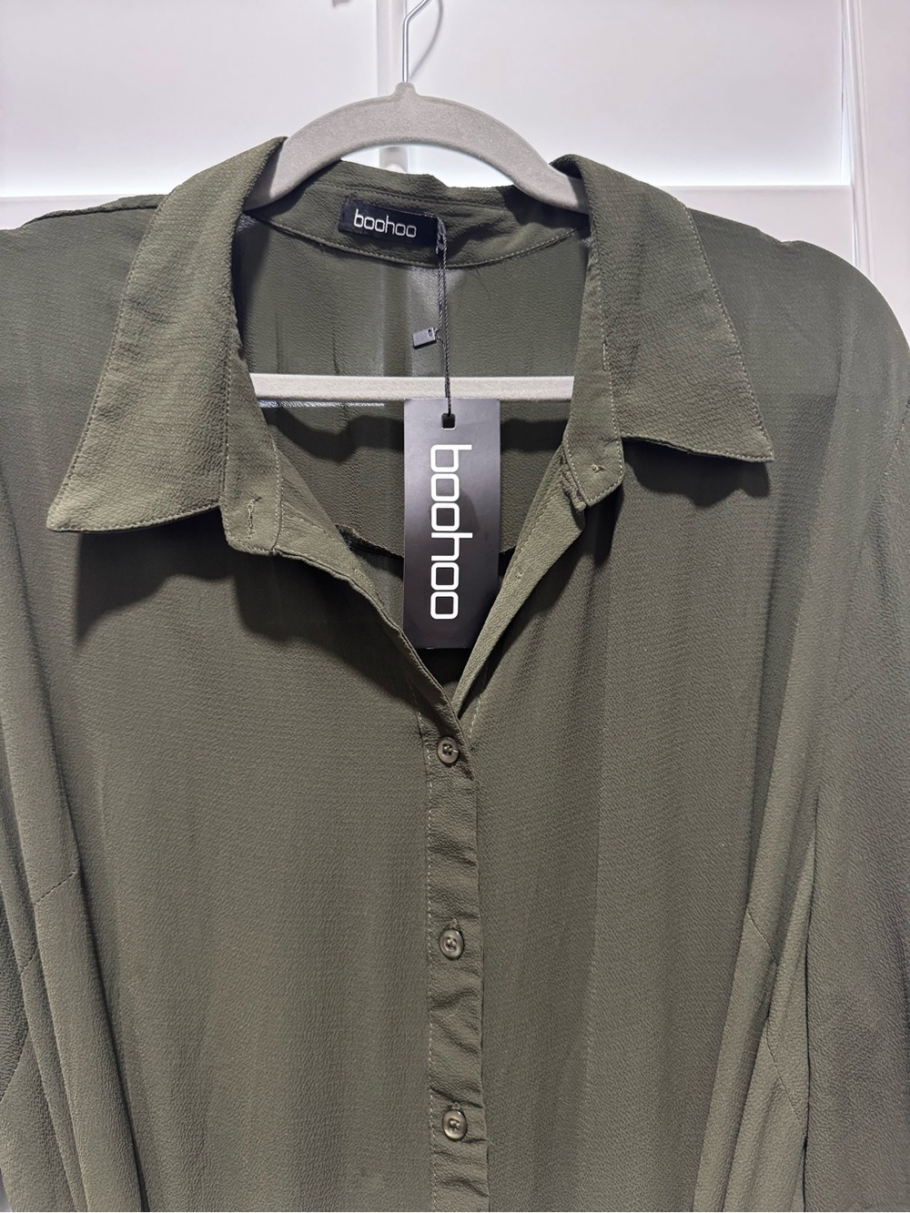 boohoo Women’s Olive Button-Front Jumpsuit
